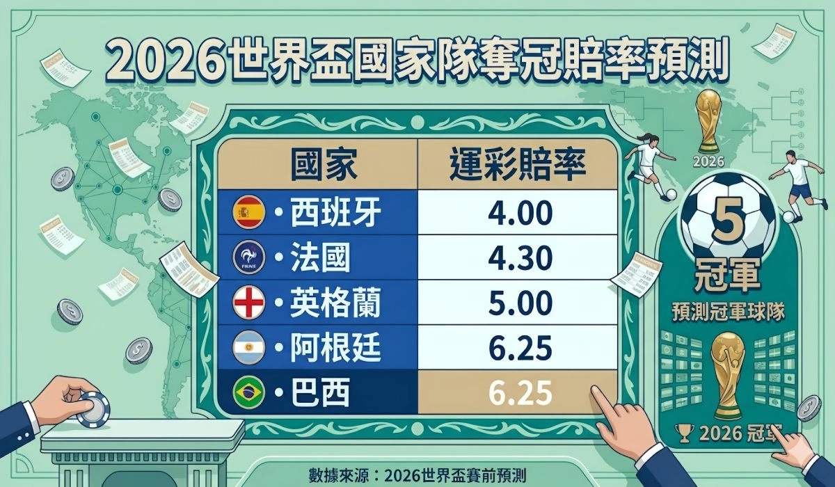 世界盃國家隊奪冠賠率預測