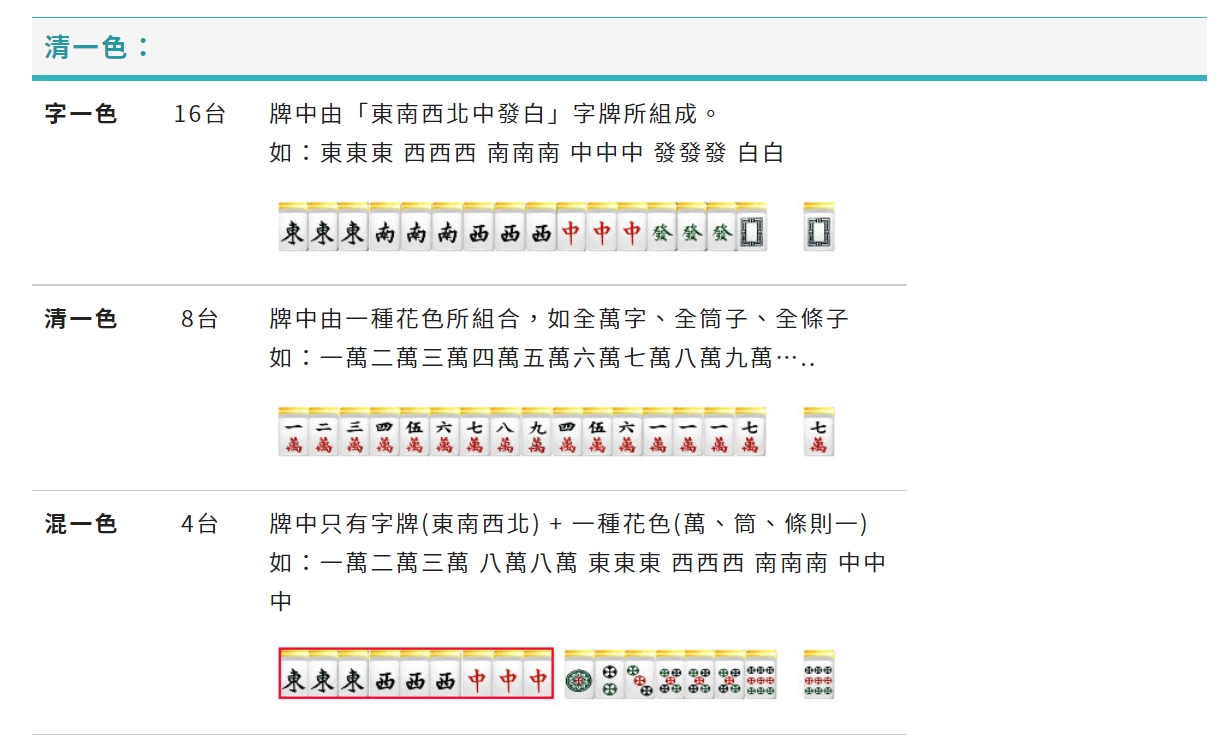 台灣麻將清一色台數算法